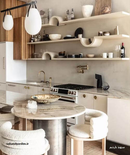 طراحی آشپزخانه با قفسه بندی شکل های غیرمعمول